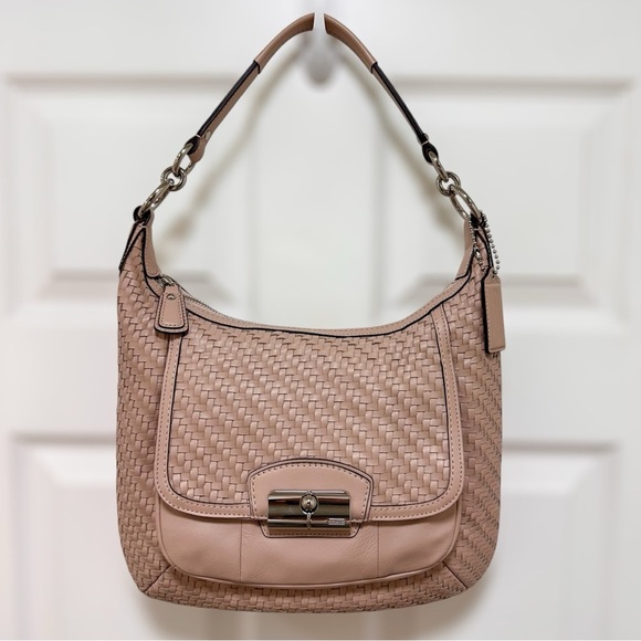 Coach Handbags - Coach Kristin Woven Leather Hobo Shoulder Bag Tuberose Pink